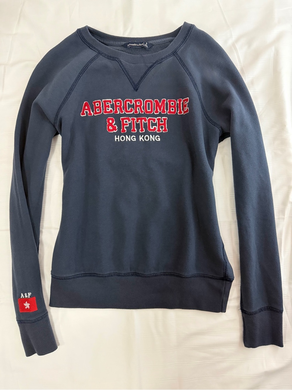 Abercrombie & Fitch Navy Crewneck with Red & White Logo